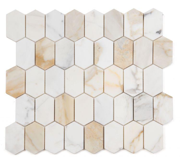 Elongated Hex Montage Calacatta Gold Elongated Hexagon Polished Marble  Mosaic