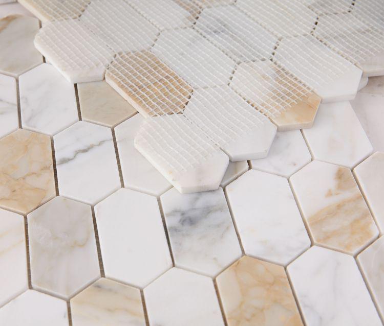 Elongated Hex Montage Calacatta Gold Elongated Hexagon Polished Marble  Mosaic