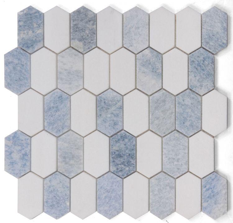 Elongated Hex Montage Crystal Ocean Elongated Hexagon Polished Marble  Mosaic