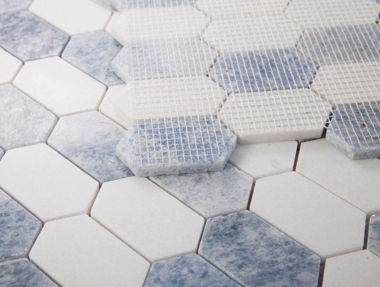 Elongated Hex Montage Crystal Ocean Elongated Hexagon Polished Marble  Mosaic