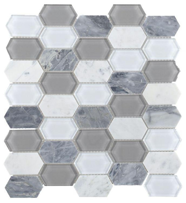 Elongated Hex Montage Grey Elongated Hexagon Honed Glass  Mosaic