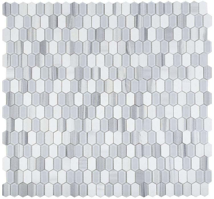 Elongated Hex Montage Light Elongated Hexagon Honed Glass  Mosaic