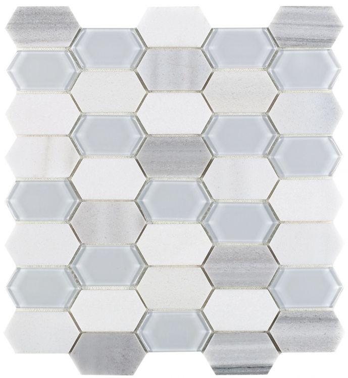 Elongated Hex Montage Light Elongated Hexagon Honed Glass  Mosaic