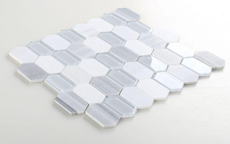 Elongated Hex Montage Light Elongated Hexagon Honed Glass  Mosaic