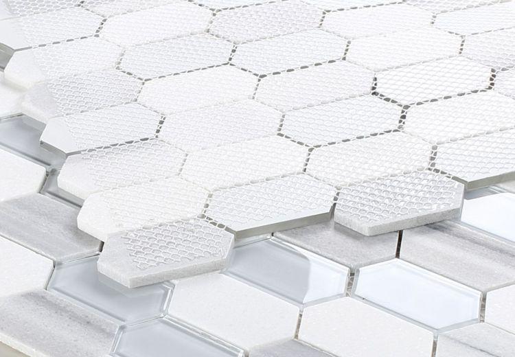 Elongated Hex Montage Light Elongated Hexagon Honed Glass  Mosaic