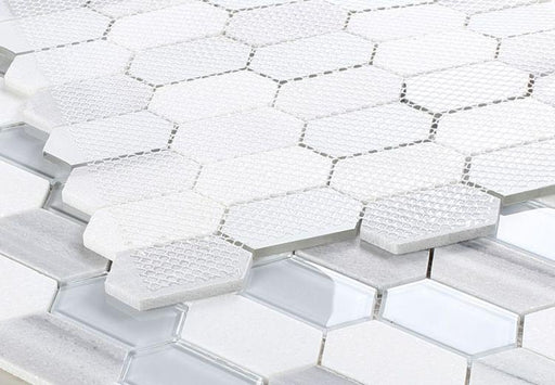 Elongated Hex Montage Light Elongated Hexagon Honed Glass  Mosaic