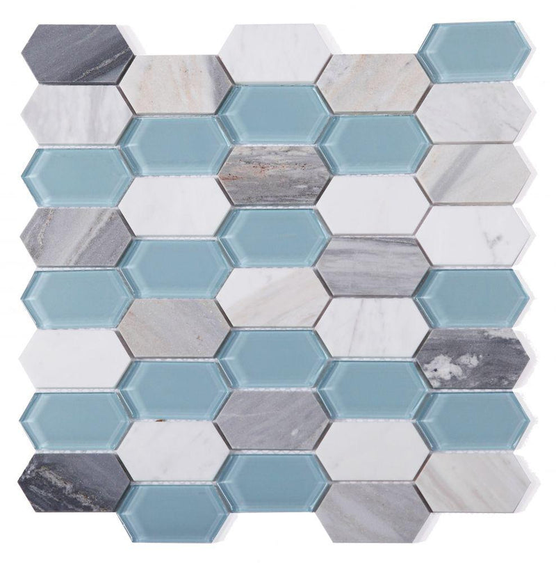 Elongated Hex Montage Sky Elongated Hexagon Polished Glass  Mosaic