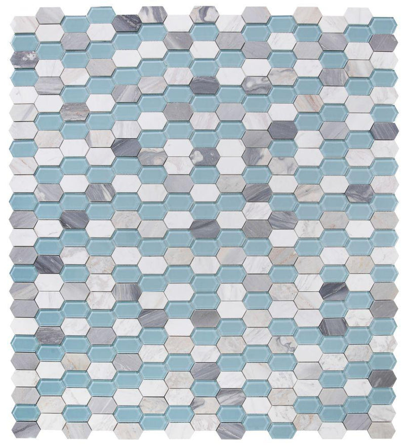 Elongated Hex Montage Sky Elongated Hexagon Polished Glass  Mosaic