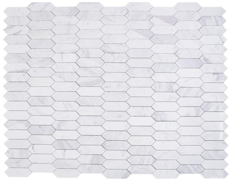 Elongated Hex White Elongated Hexagon Polished Marble  Mosaic