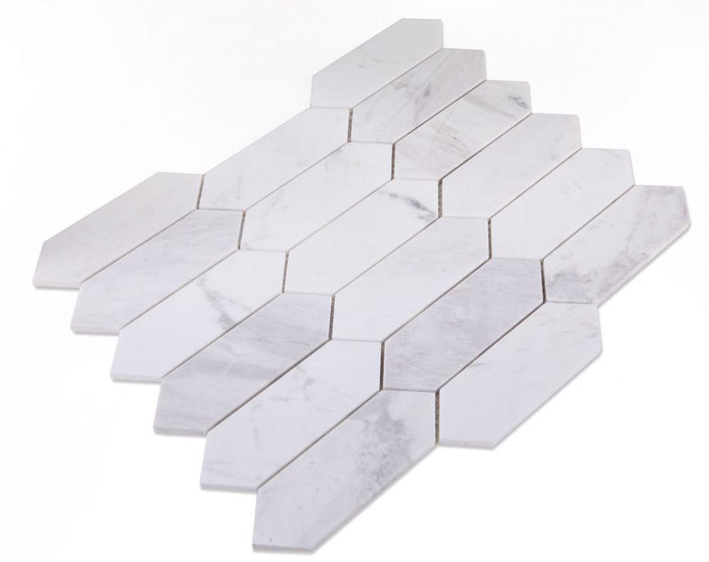 Elongated Hex White Elongated Hexagon Polished Marble  Mosaic