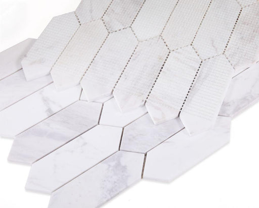 Elongated Hex White Elongated Hexagon Polished Marble  Mosaic