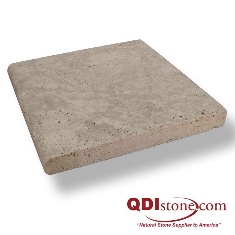 English Walnut Travertine Coping 12x12 Tumbled Bullnose  1.25 inch