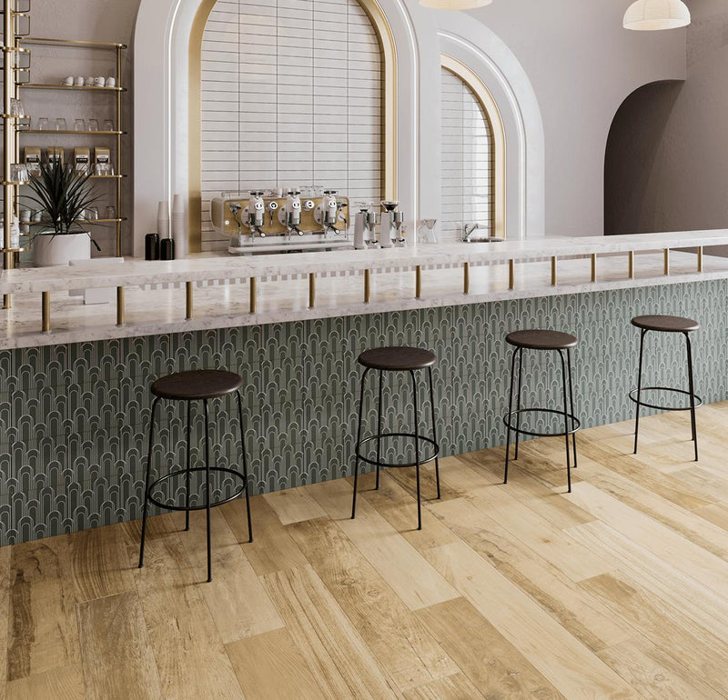 Epoque Oval Green White Matte 8x8 Gres Stoneware  Tile