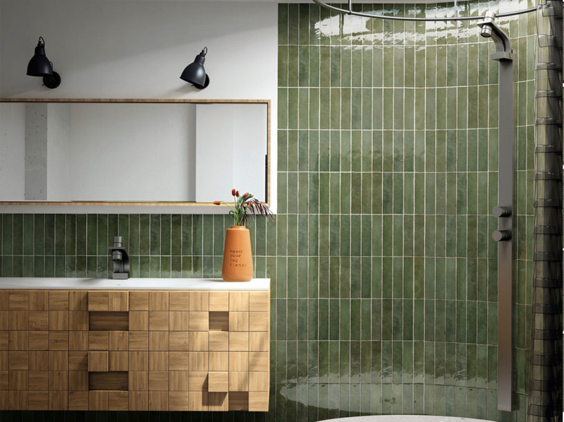 Equipe Tribeca Sage Green High Gloss 2.4x9.84 Porcelain  Tile