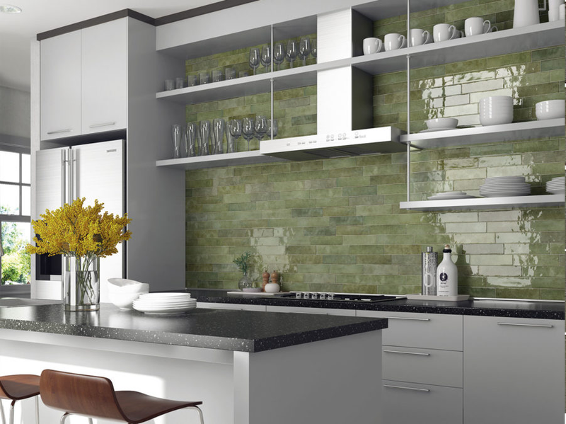 Equipe Tribeca Sage Green High Gloss 2.4x9.84 Porcelain  Tile