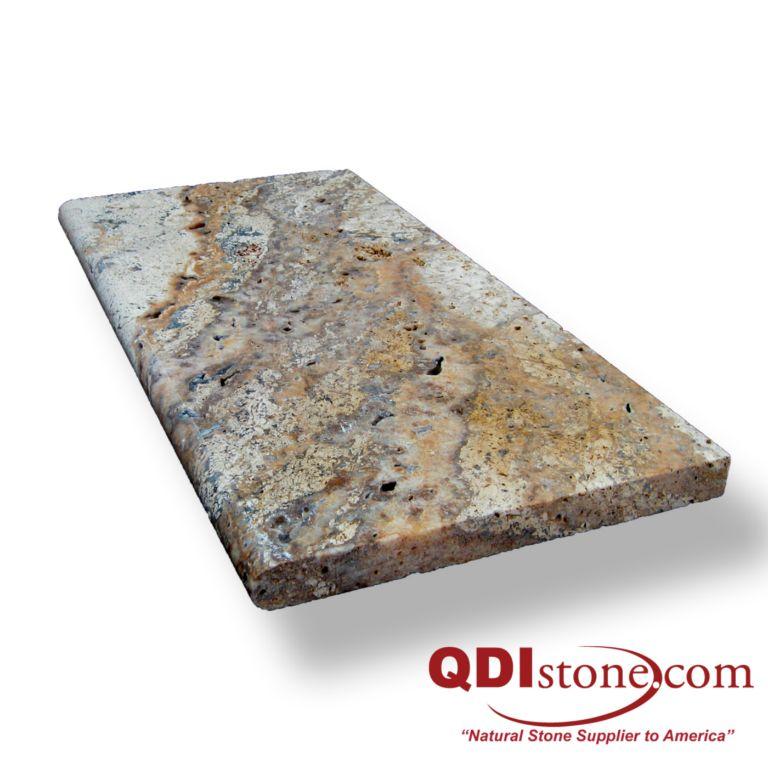 Fantastico Travertine Coping 12x24 Tumbled Bullnose  1.25 inch