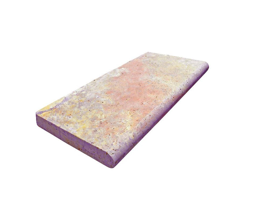 Fantastico Travertine Coping 12x24 Unfilled, Honed Bullnose  2 inch