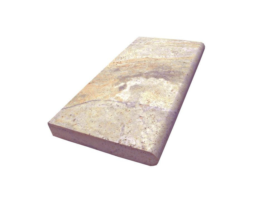 Fantastico Travertine Coping 12x24 Unfilled, Honed Bullnose  2 inch