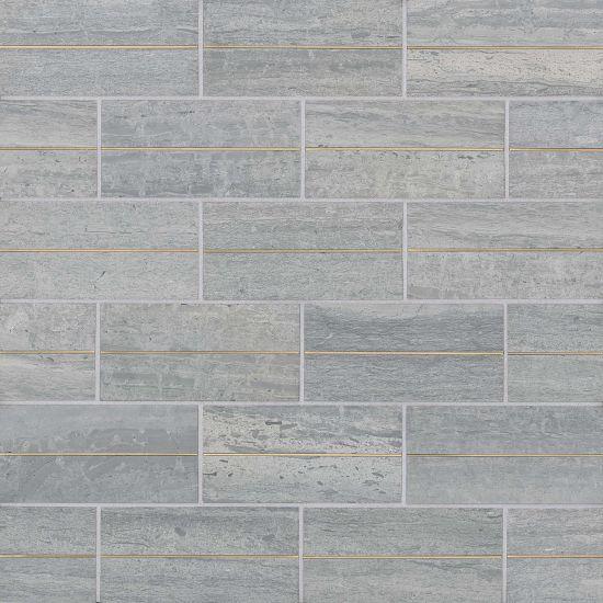 Ferrara Argento With Brass Deco Marble Tile 3x6 Honed   3/8 inch