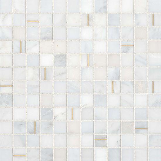 Ferrara Bianco With Brass 1x1 Square Honed Mix, Mixed  Mosaic