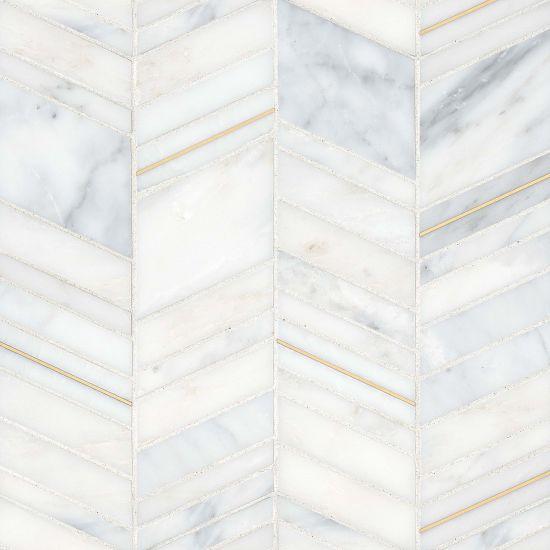Ferrara Bianco With Brass Chevron Honed Mix, Mixed  Mosaic
