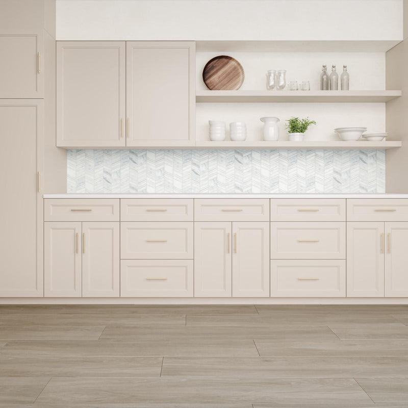 Ferrara Bianco With Brass Chevron Honed Mix, Mixed  Mosaic