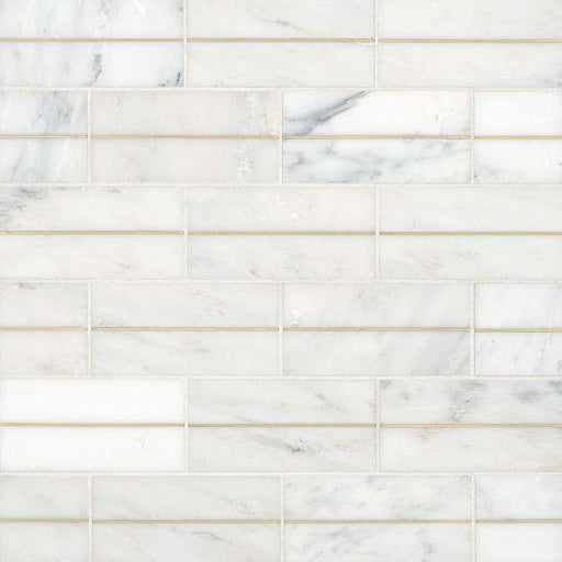 Ferrara Bianco With Brass Deco Marble Tile 3x6 Honed   3/8 inch