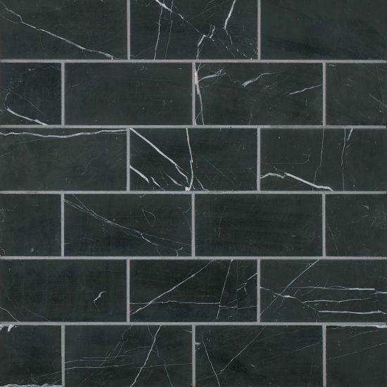 Ferrara Nero Marble Tile 3x6 Honed   3/8 inch