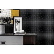 Ferrara Nero With Brass 1x1 Square Honed Mix, Mixed  Mosaic