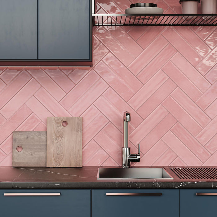 Flow Velvet Pink Glossy 3x12 Ceramic  Tile