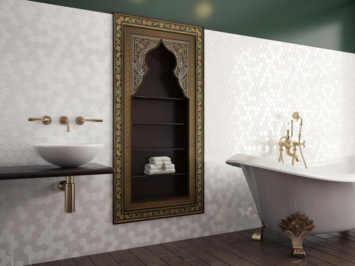 Glam White Hexagon Matte, Glossy Glass  Mosaic