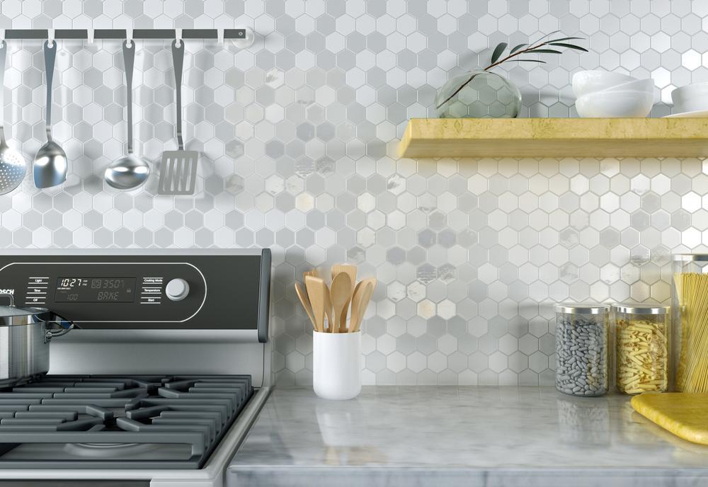 Glam White Hexagon Matte, Glossy Glass  Mosaic