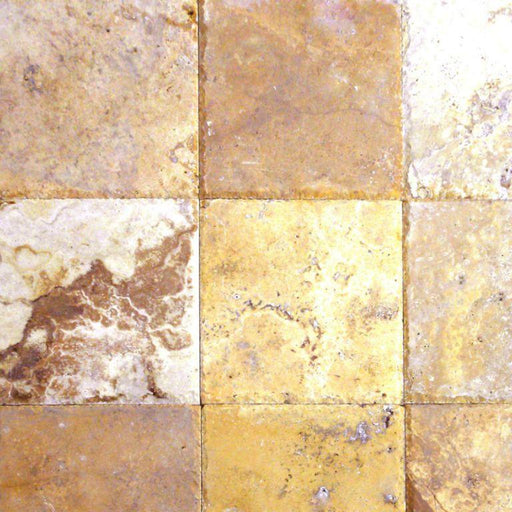Gold Travertine Paver 12x12 Unfilled, Brushed Chiseled  1.25 inch