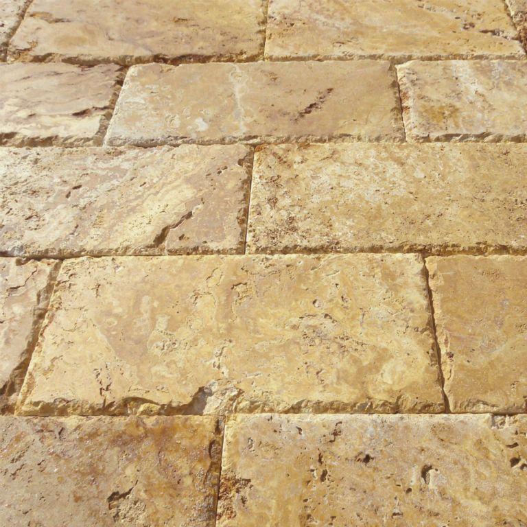 Gold Travertine Paver 6x12 Unfilled, Brushed Chiseled  1.25 inch