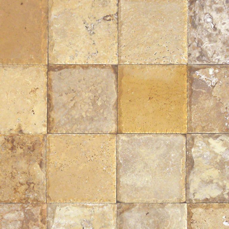 Gold Travertine Paver 6x6 Unfilled, Brushed Chiseled  1.25 inch