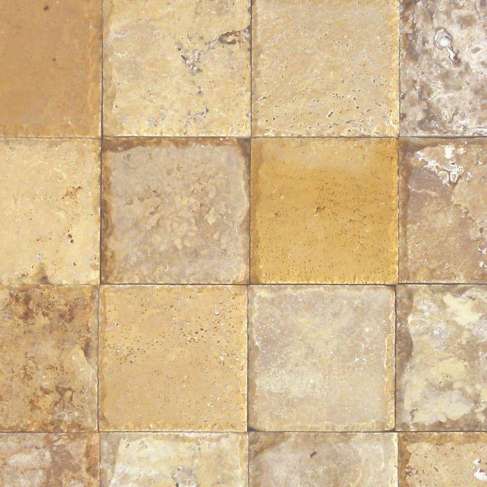 Gold Travertine Paver 6x6 Unfilled, Brushed Chiseled  1.25 inch