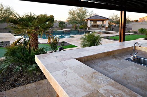 Gold Travertine Paver 6x6 Unfilled, Brushed Chiseled  1.25 inch