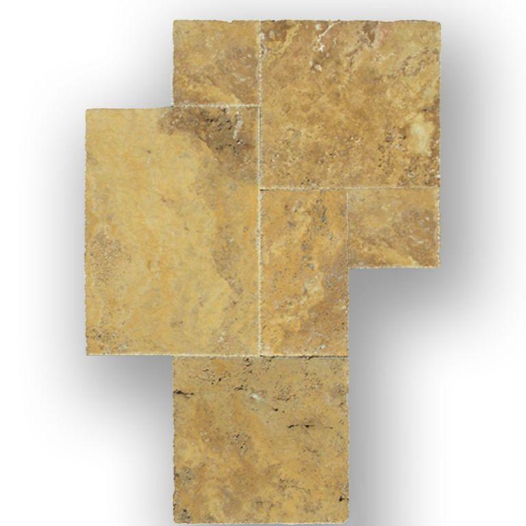 Gold Travertine Tile Pattern Brushed Chiseled