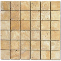 Gold Yellow 2x2 Square Tumbled Travertine  Mosaic
