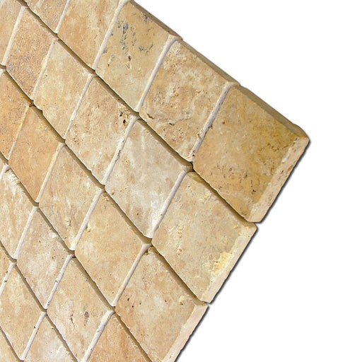 Gold Yellow 2x2 Square Tumbled Travertine  Mosaic