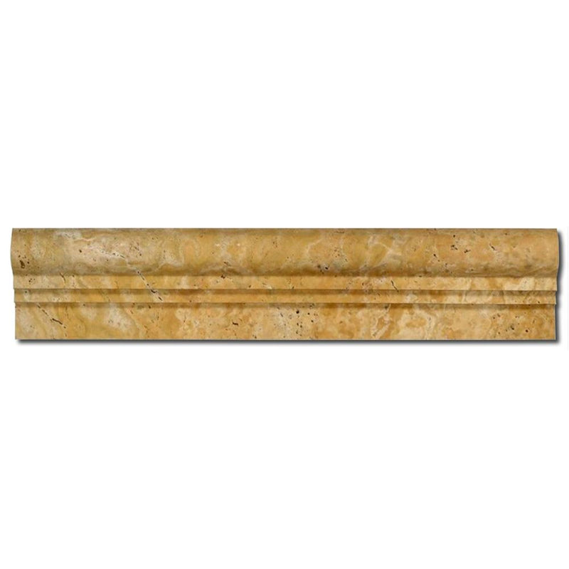 Golden Sienna Travertine Trim 2.5x12 Honed, Filled     Double-Step Chair Rail