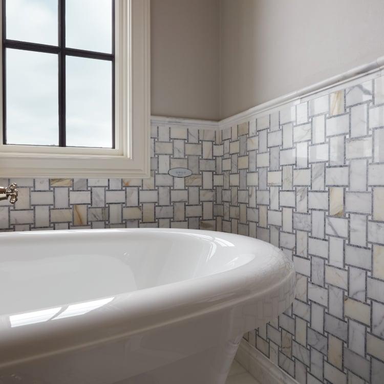 Grigio Basketweave Polished Marble  Mosaic