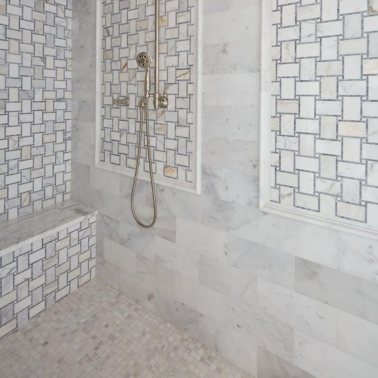 Grigio Basketweave Polished Marble  Mosaic