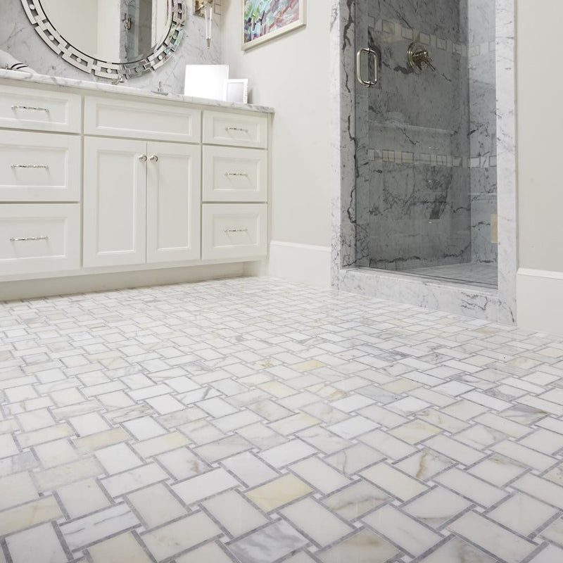 Grigio Basketweave Polished Marble  Mosaic