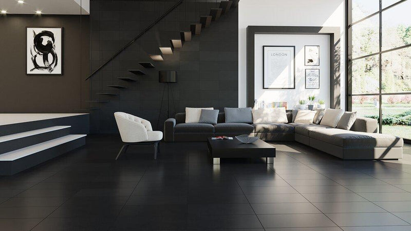 Harley Lux Black Semi Polished 12x24 Porcelain  Tile
