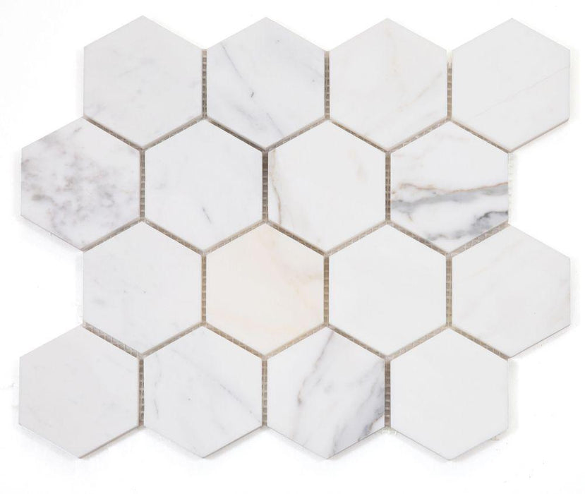 Hexagon Calacatta Gold 3x3  Honed Marble  Mosaic