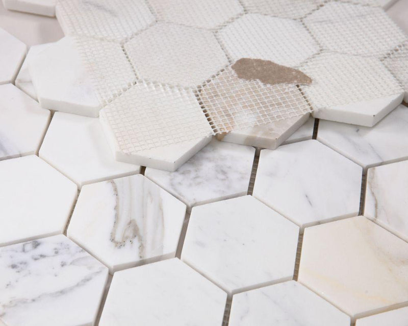 Hexagon Calacatta Gold 3x3  Honed Marble  Mosaic