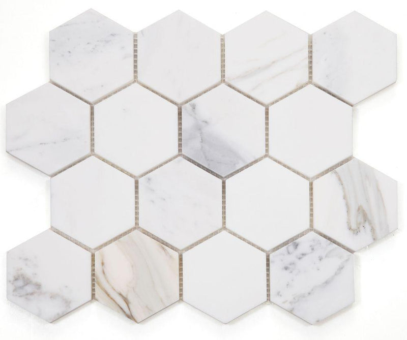 Hexagon Calacatta Gold 3x3  Polished Marble  Mosaic