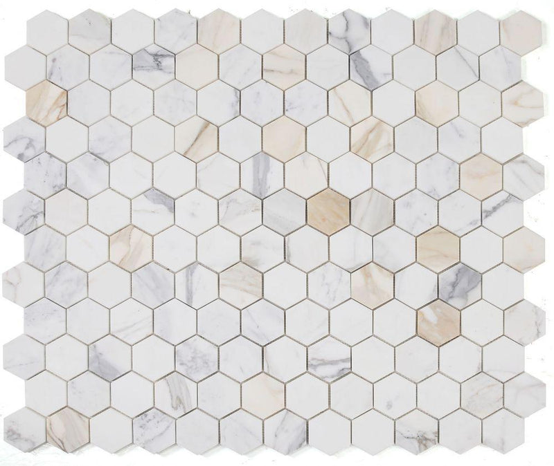 Hexagon Calacatta Gold 3x3  Polished Marble  Mosaic
