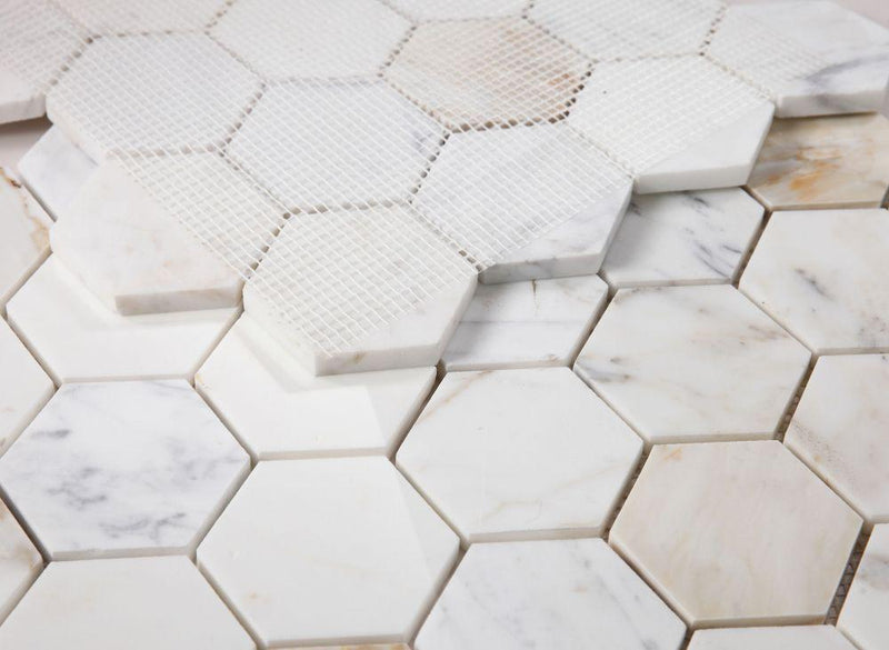Hexagon Calacatta Gold 3x3  Polished Marble  Mosaic